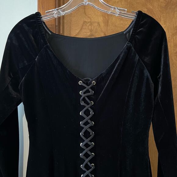 MARCIANO Velvet Corset Lace Up Bodycon Mini Dress Long Sleeve Black Women's S‎ - Picture 6 of 12